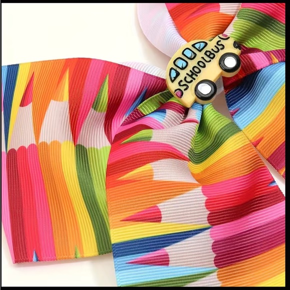 Back To School Cheer Bow For Kids/Toddler Girls Pencil Print Hair Accessory - Picture 4 of 5